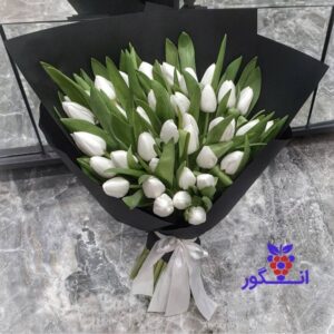 دسته گل لاله سفید مناسب برای سر مزار - سفارش دسته گل - گلفروشی آنلاین
