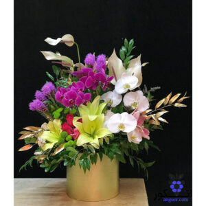 باکس گل بژ لیلیوم آنتریوم ارکید و گلهای تزئینی زیبا