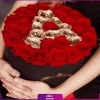 باکس گل رز با حرف A طلایی - خرید باکس حروف