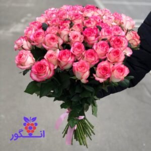 دسته گل رز لب صورتی - 50 شاخه گل رز - خرید آنلاین گل