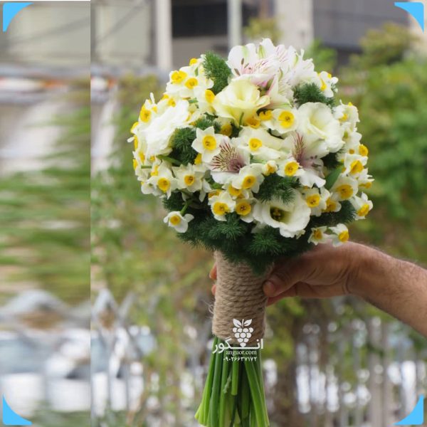 خرید دسته زیبا بهاره (ترکیب زیبا گل لیسیانتوس ، الستر و نرگس) - خرید گل نرگس - سفارش آنلاین گل