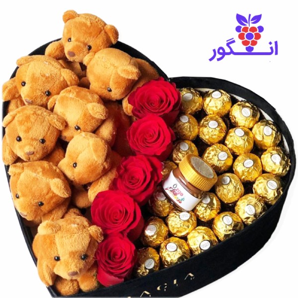 باکس گل و شکلات و خرس ولنتاین