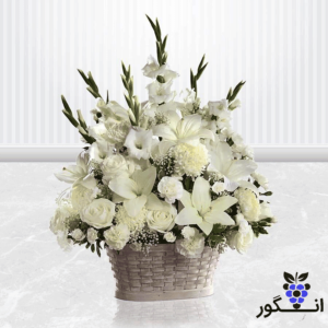 سبد گل سفید برای عرض تسلیت تسلیت کد : 14439