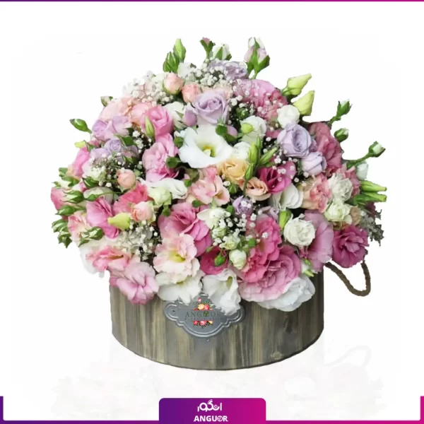 باکس گل زیبای ماهک (ترکیب گل رز و لیسیانتوس) - خرید گل لیسیانتوس - انگور