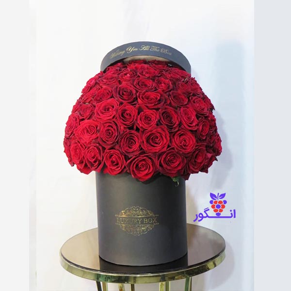 خرید باکس گل رز قرمز 80 شاخه توپی | vipسفارش گل تولد - گلفروشی آنلاین
