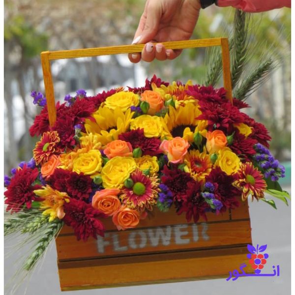 خرید باکس گل تم پاییزی زیبا- سفارش باکس گل - گلفروشی آنلاین