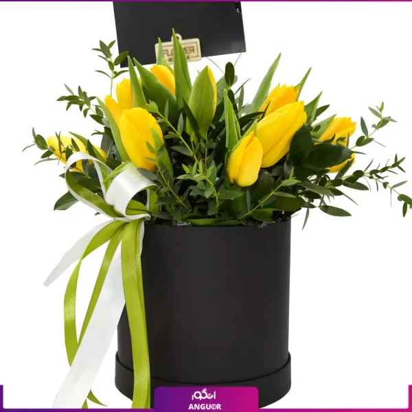خرید گل لاله | باکس گل لاله زرد 10 شاخه