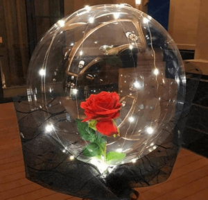 شاخه گل رز درون بادکنک شیشه ای