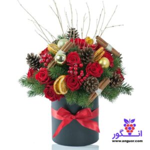 خرید باکس گل کریسمس همراه با گل رز قرمز - گل فروشی آنلاین