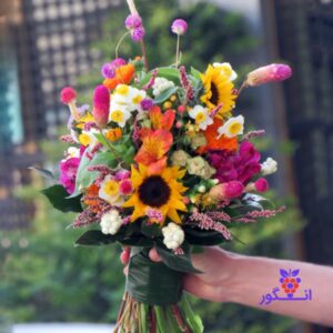 دسته گل زیبای ژالین - ترکیب گل آفتابگردان و نرگس - سفارش دسته گل - گل فروشی آنلاین