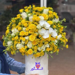 باکس گل رز زرد و ارکیده سفید - خرید گل آنلاین