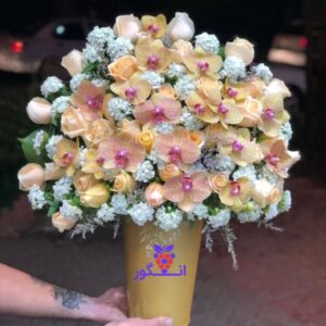 باکس گل رز و ارکیده رنگ خاص صورتی - خرید گل آنلاین