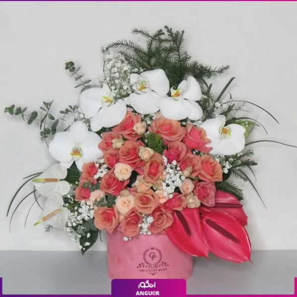 باکس گل صورتی- خرید آنلاین باکس گل طبیعی- سفارش آنلاین باکس گل