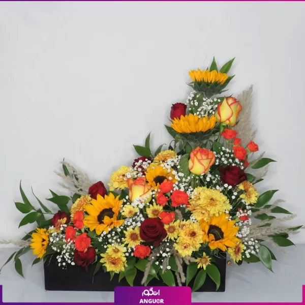 باکس گل پاییزی- خرید آنلاین باکس گل- گل آفتابگردان