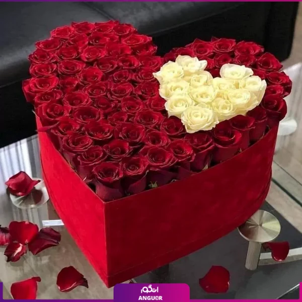 باکس گل مدرن- خرید آنلاین باکس گل- خرید از گلفروشی آنلاین-باکس گل قلبی رز گوهرناز
