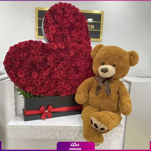 خرید آنلاین باکس گل ولنتاین - سفارش گل برای ولنتاین - گل و هدیه ولنتاین -باکس گل قلب غزل ناز
