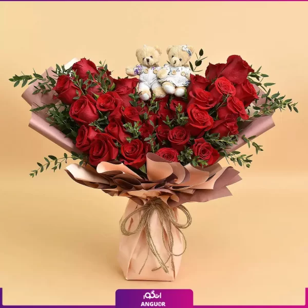 W490- دسته گل رز و عروسک- خرید آنلاین گل ولنتاین