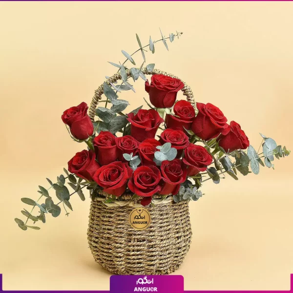 s-310- باکس حصیری گل رز- خرید آنلاین باکس گل