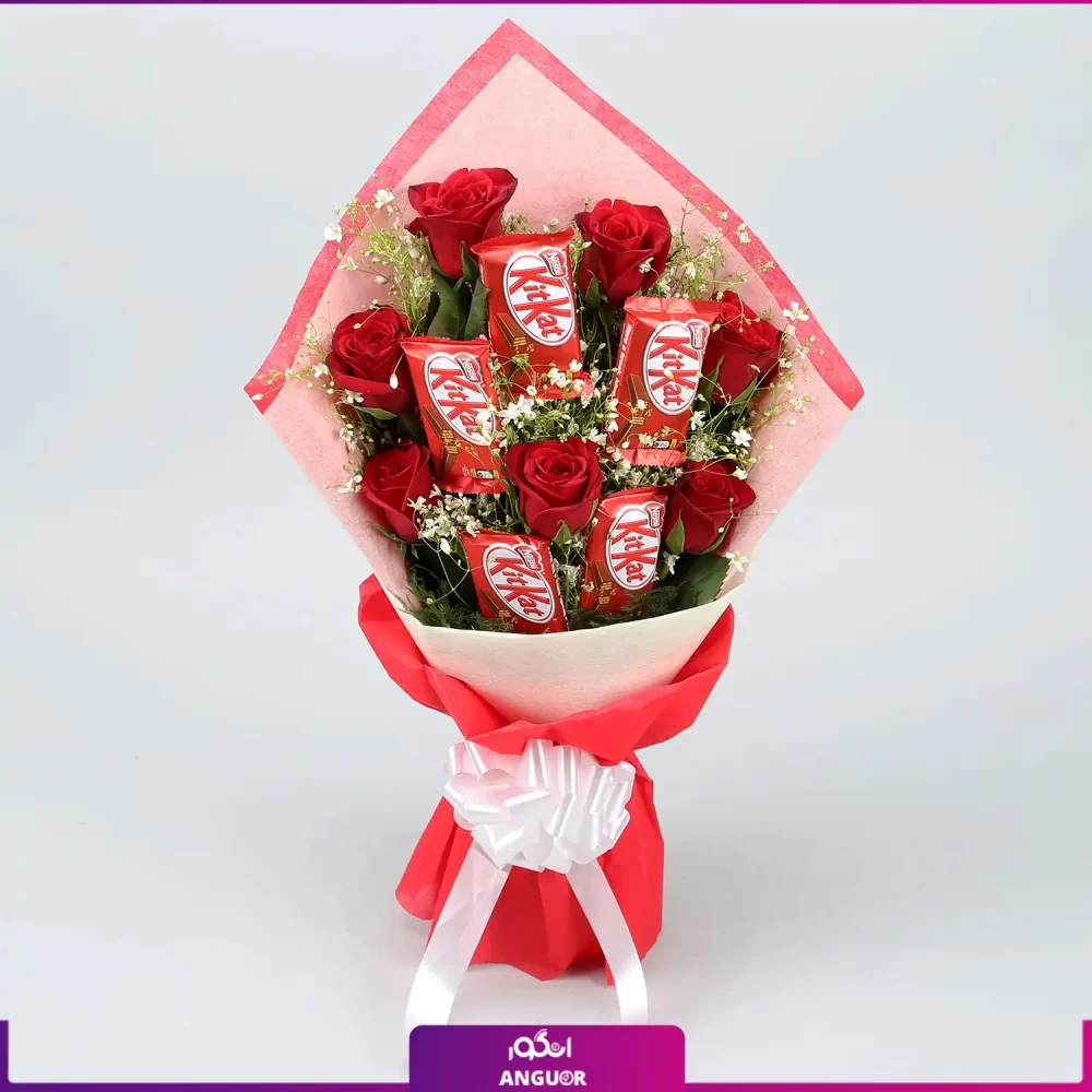 دسته گل رز قرمز با شکلات کیت کت | Kit Kat Chocolate - Image 2