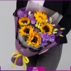 دسته گل لیسیانتوس بنفش با آفتابگردان - خرید دسته گل - انگور