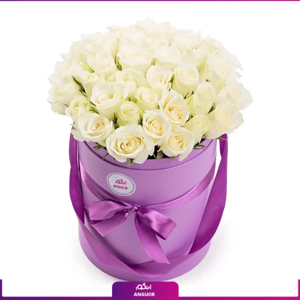 خرید و سفارش باکس گل رز - باکس گل رز سفید - 35 شاخه گل رز سفید-انگور