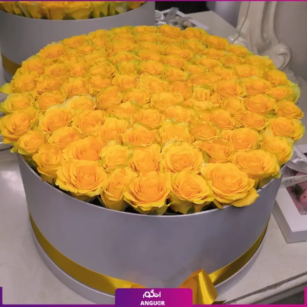 سفارش انلاین باکس گل - خرید باکس گل رز- رز زرد رنگ - سفارش باکس گل خاص