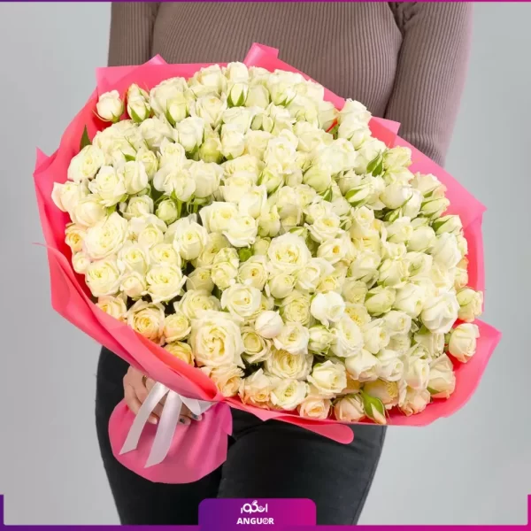 خرید و سفارش دسته گل - دسته گل رز سفید - دسته گل 150 شاخه ای
