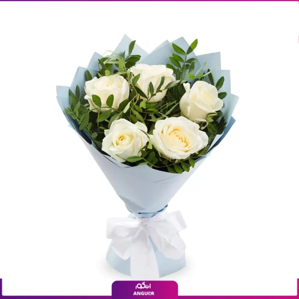 خرید دسته گل رز - دسته گل رز سفید 5 شاخه - دسته گل رز کوچک-انگور