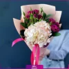 دسته گل ادریسی سفید و رز سرخابی - خرید گل ادریسی - انگور