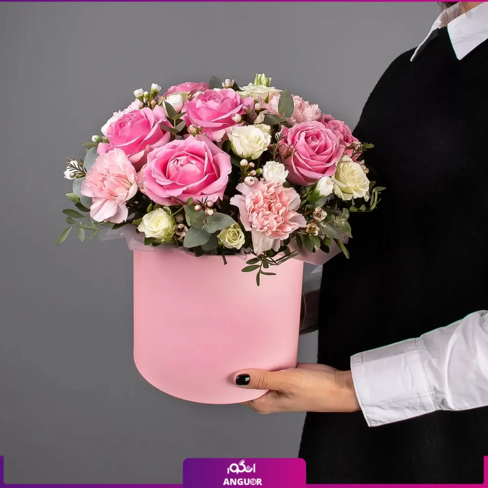 خرید و سفارش آنلاین گل - باکس گل میخک و گل رز-انگور