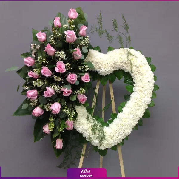 خرید و سفارش تاج گل - سفارش تاج گل تبریک - تاج گل میخک - میخک سفید - رز صورتی - انگور