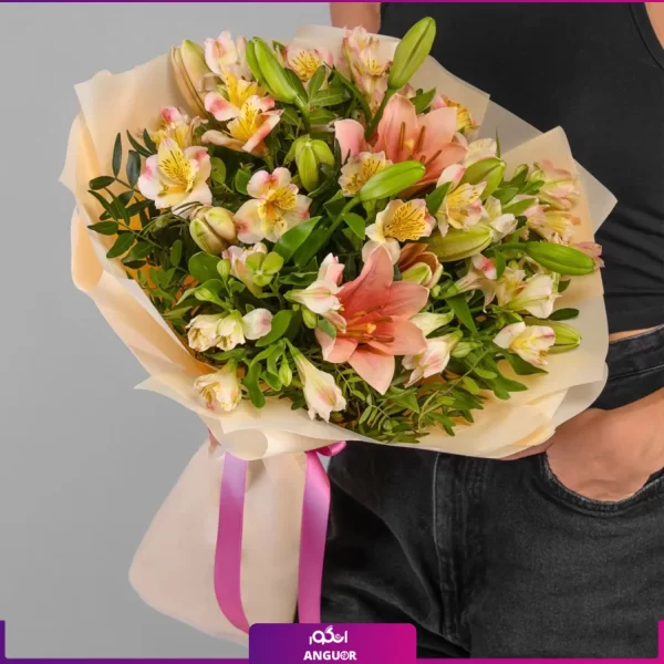 دسته گل آلستر و لیلیوم صورتی - خرید آنلاین گل - انگور