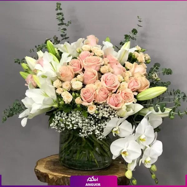 گل با گلدان شیشه ای- خرید آنلاین گل- انگور