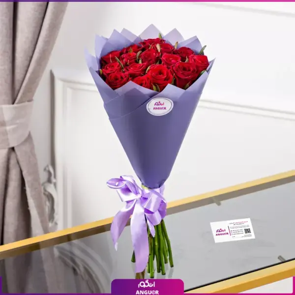 خرید دسته گل رز قرمز -سفارش آنلاین گل - دسته گل رز 19 شاخه-انگور