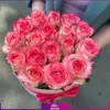 خرید باکس گل کوچک- سفارش باکس گل 17 شاخه رز لب صورتی - انگور