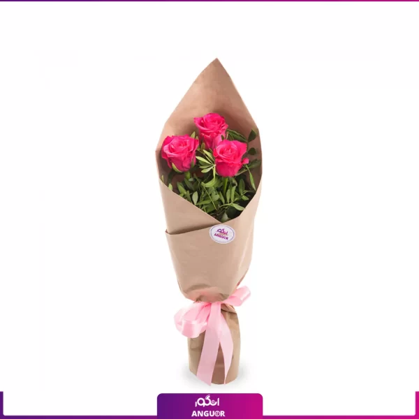 خرید و سفارش دسته گل رز صورتی - دسته گل رز صورتی 3 شاخه - سفارش آنلاین گل - انگور