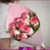 دسته گل رز لب صورتی - خرید دسته کل رز 9 شاخه با تزئین - انگور