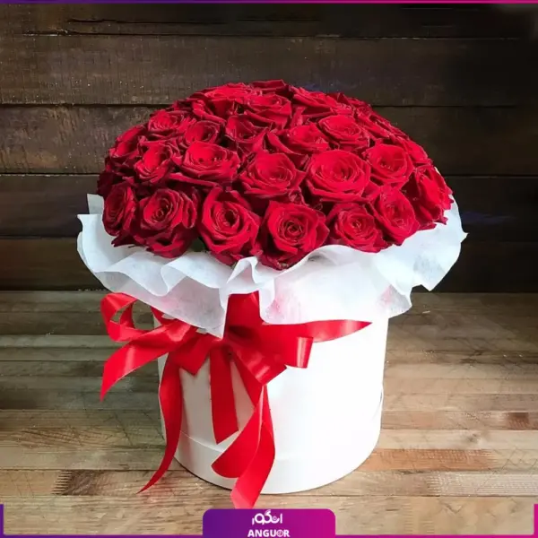 خرید وسفارش باکس گل رز -باکس گل به همراه 51 شاخه رز قرمز-انگور