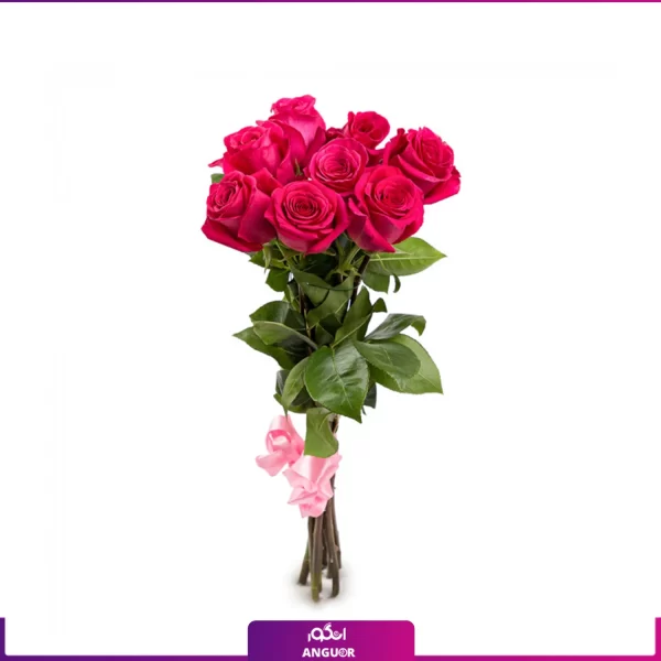 خرید و سفارش دسته گل رز صورتی - 9شاخه گل رز صورتی - خرید دسته گل ارزان-انگور