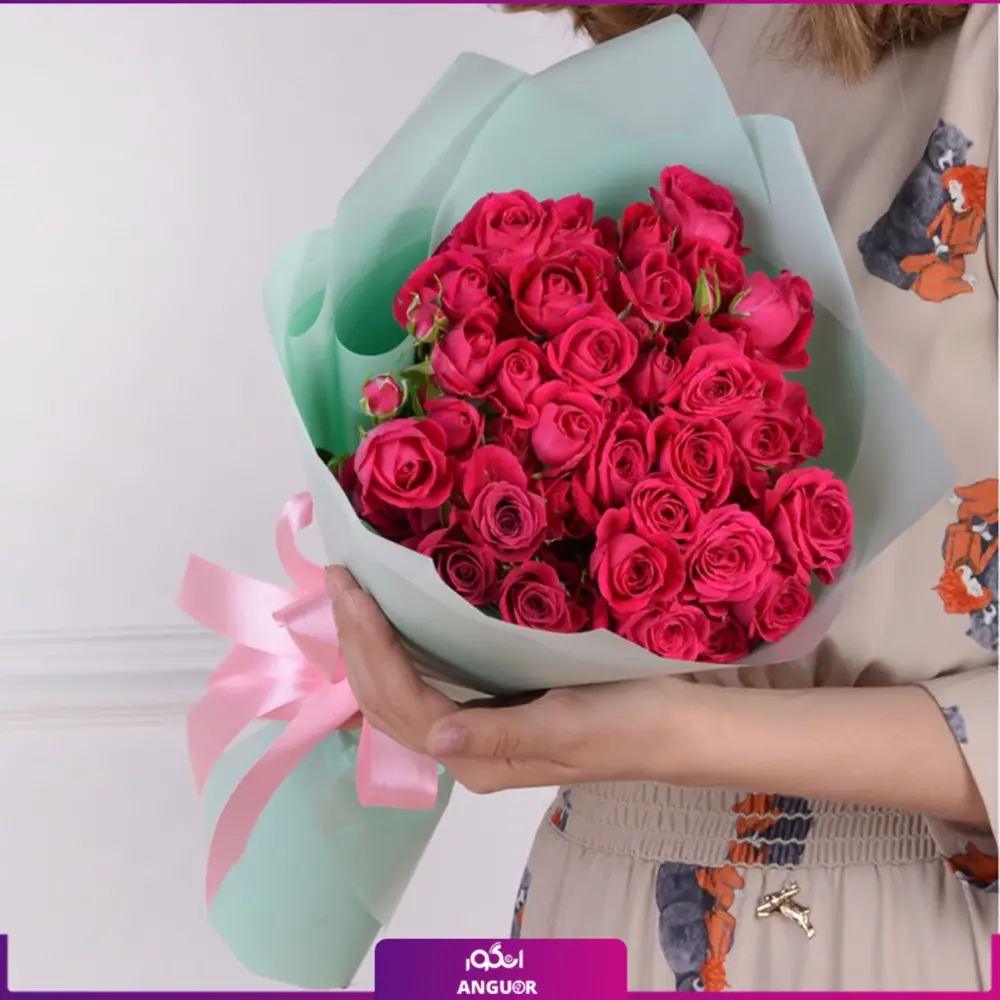 خرید و سفارش دسته گل رز 9 شاخه ای - دسته گل با دیزاین خاص - انگور- سفارش دسته گل ارزان