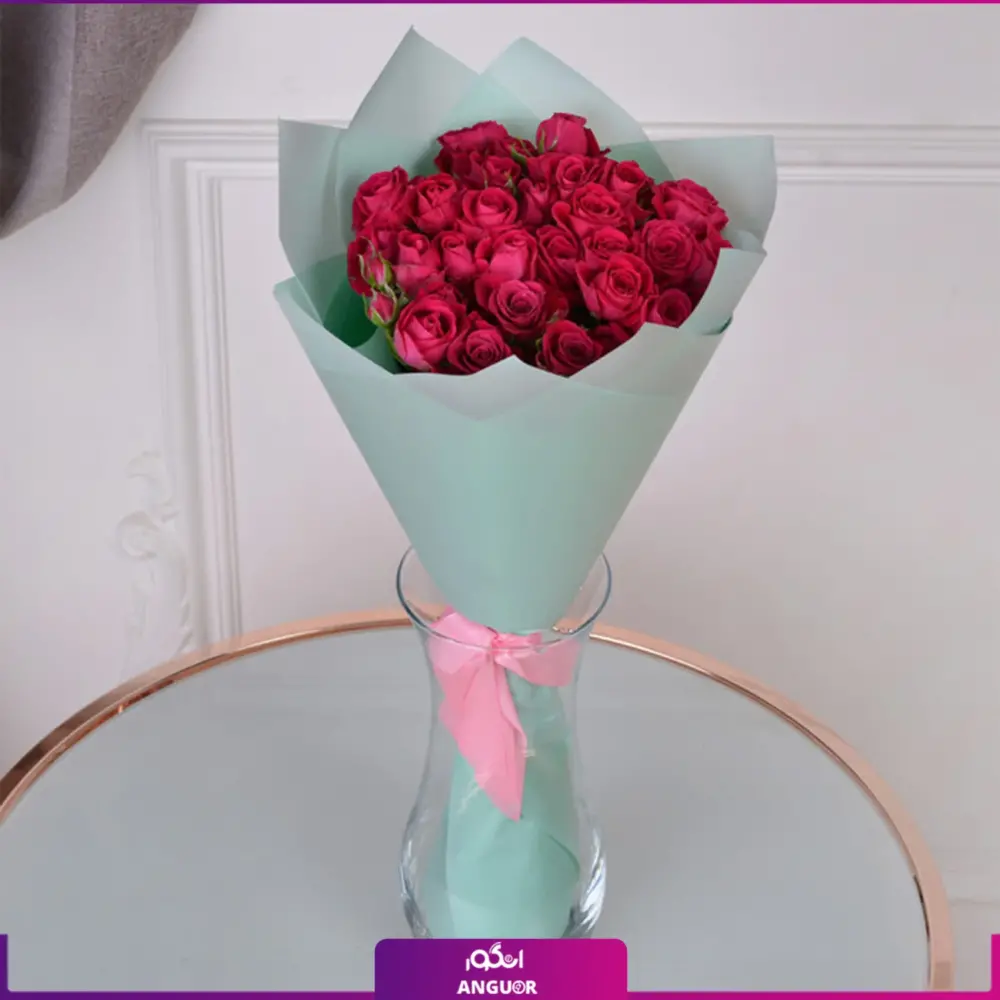 خرید و سفارش دسته گل رز 9 شاخه ای - دسته گل با دیزاین خاص - انگور- سفارش دسته گل ارزان