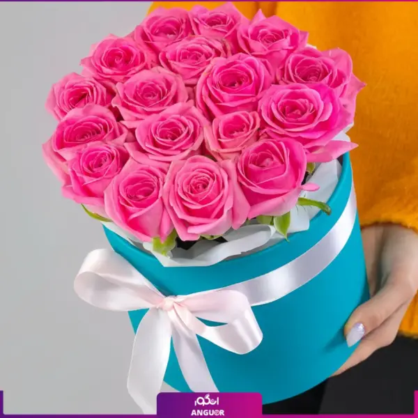 خرید آنلاین گل - سفارش باکس گل رز - باکس گل به همراه رز صورتی - انگور