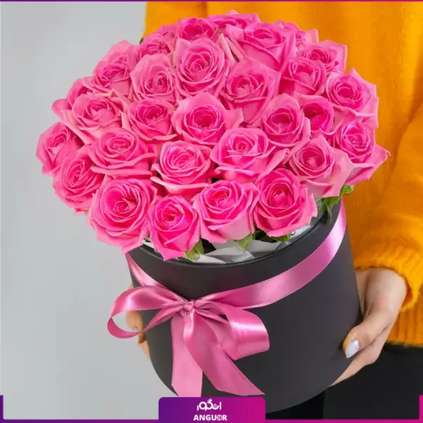 خرید آنلاین گل - سفارش باکس گل به همراه 35 شاخه رز صورتی -انگور