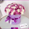 خرید آنلاین باکس گل - سفارش باکس گل با رز سفید - خرید باکس گل رز با رز صورتی-انگور