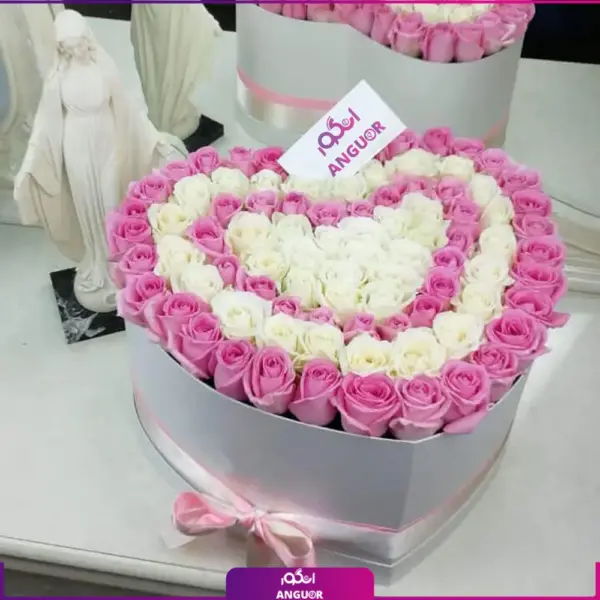 خرید باکس گل رز - خرید آنلاین گل - سفارش باکس گل رز صورتی - خرید باکس گل رز سفید-انگور