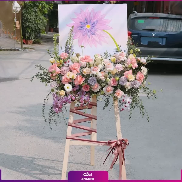 خرید و سفارش تابلو نقاشی خاص - سفارش پایه گ به همراه گل رز - پایه گل به همراه گل میخک - گل لیسیانتوس سفید- انگور