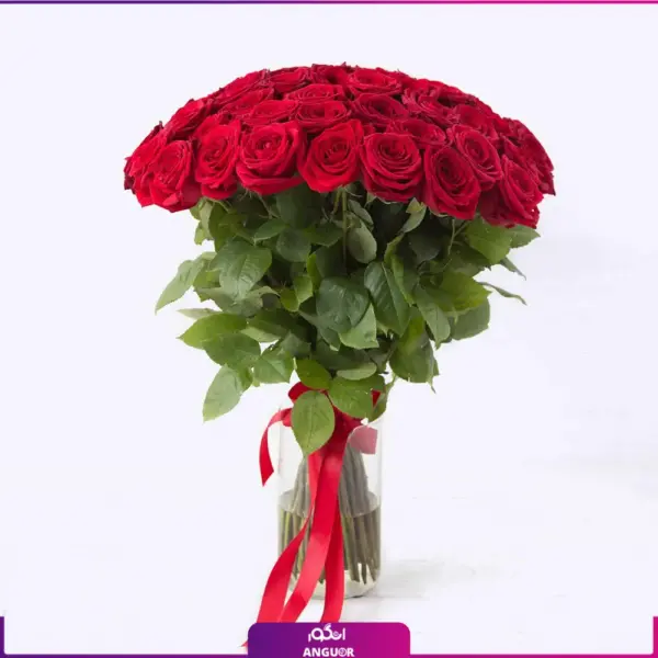 خرید آنلاین گل - سفارش دسته گل رز قرمز - خرید گل از گلفروشی آنلاین انگور- دسته گل رز 50شاخه ای