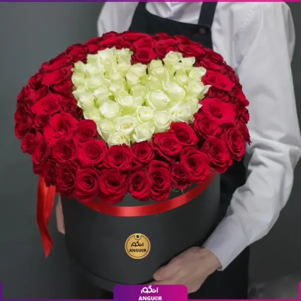خرید آنلاین باکس گل - سفارش باکس گل رز قرمز - خرید باکس گل به همراه رز سفید- باکس گل 101 شاخه-انگور