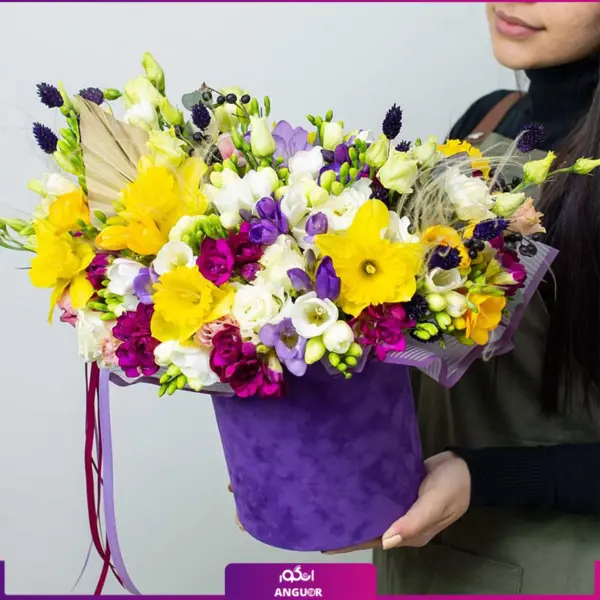 خرید باکس گل فرزیا - سفارش باکس گل 20شاخه ای -انگور
