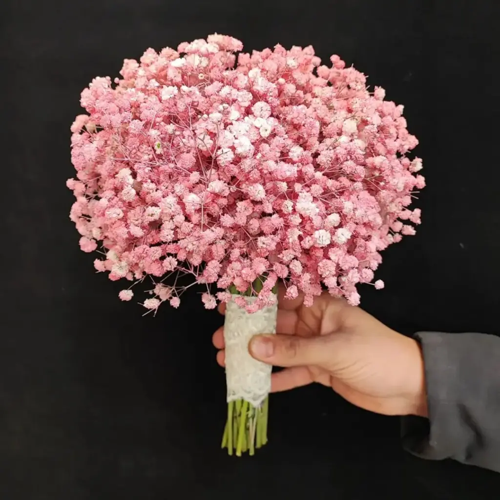 دسته گل عروس با ژیپسوفیلا صورتی
